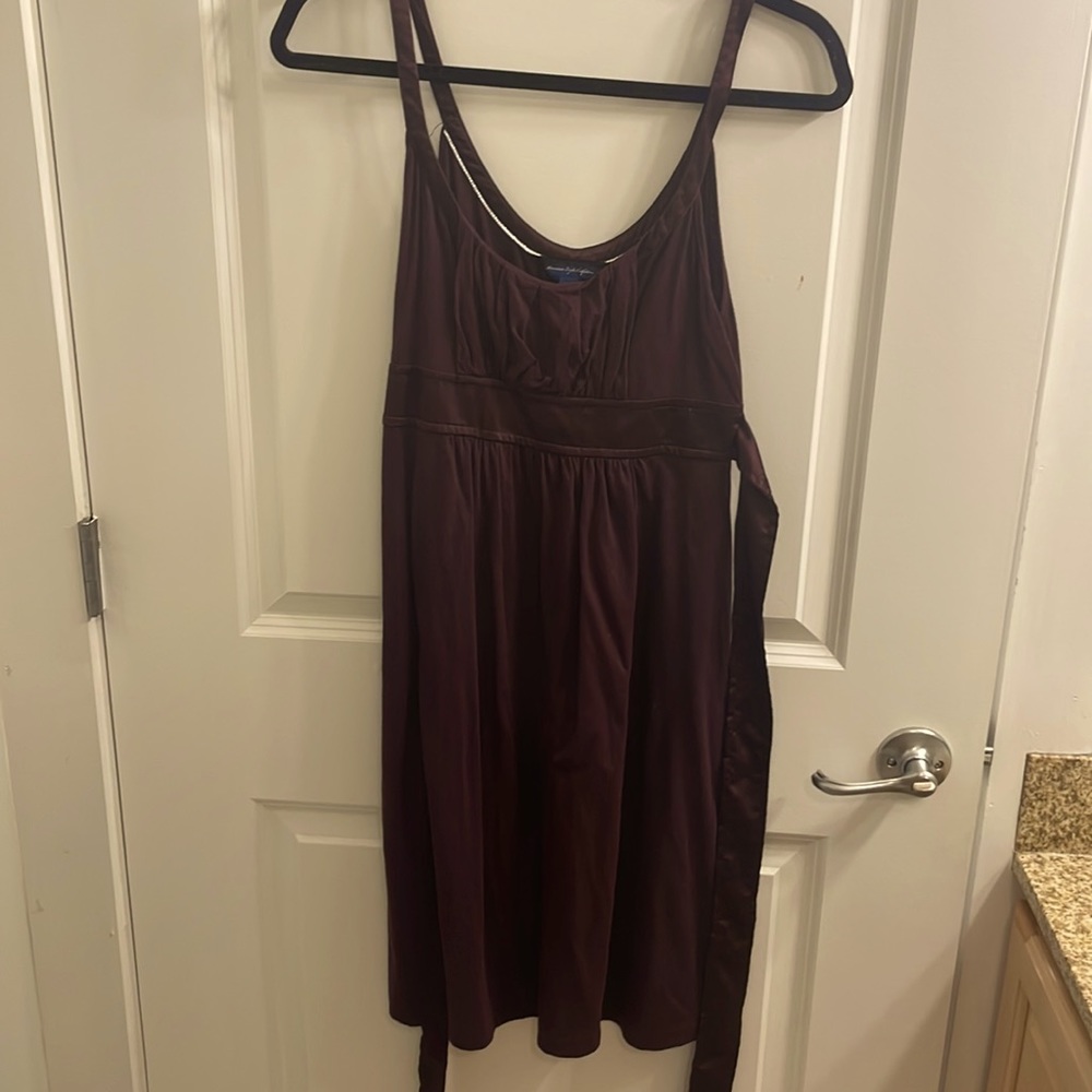 Eggplant colored satin tie ruched dress